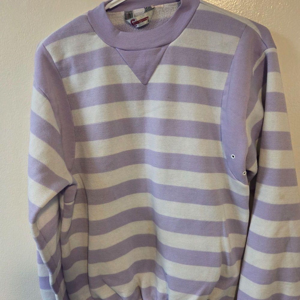 Vintage Longstreet Striped Sweatshirt Purple White V-Stitch Crewneck Pullover